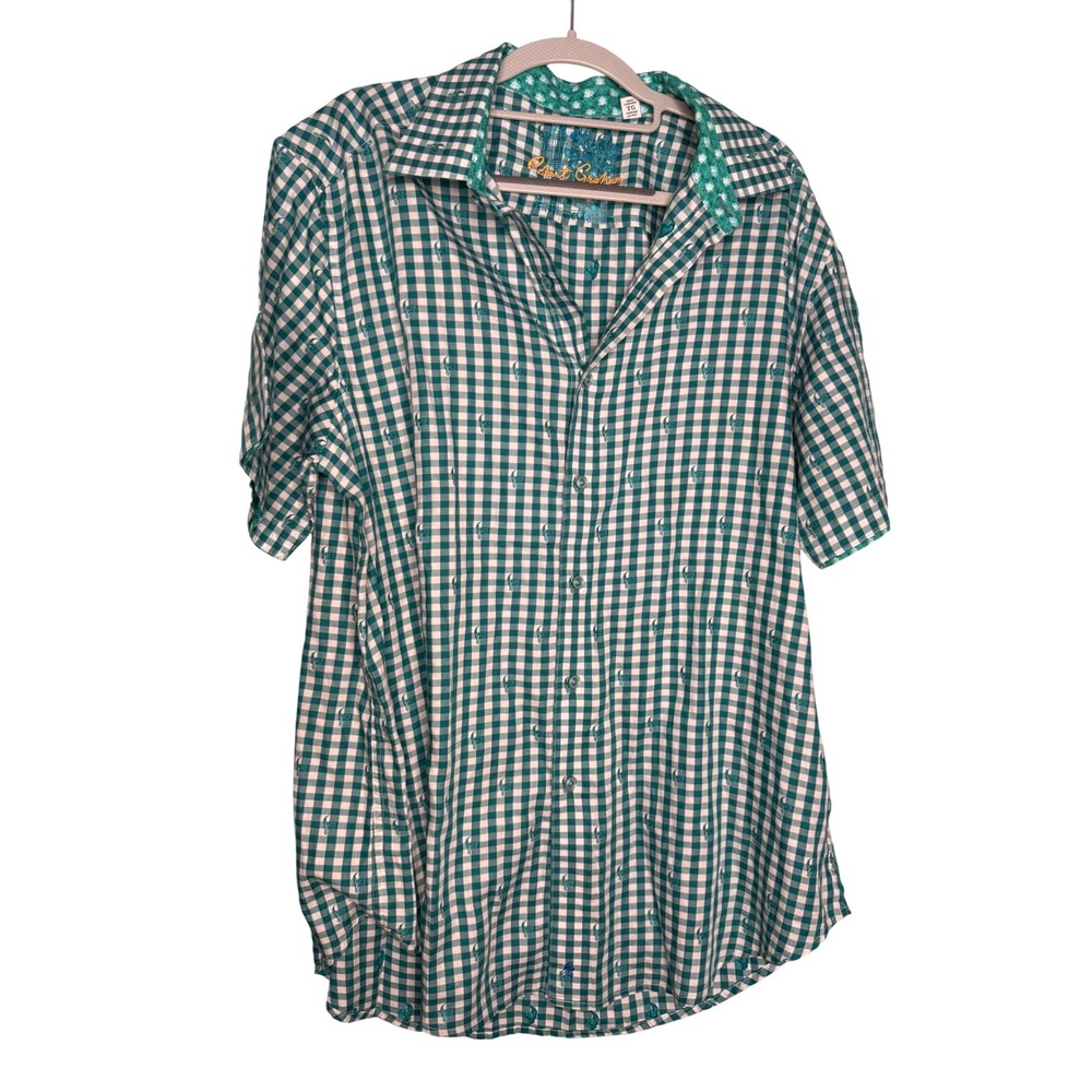 Robert Graham green plaid checkered buttons down short sleeve shirt